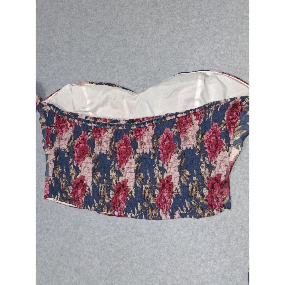 Babydoll Cropped Off The Shoulder Balloon Sleeve Blouse Small Floral Coquette - Picture 13 of 14